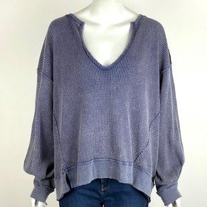 Free People Purple V-Neck Waffle Knit Top